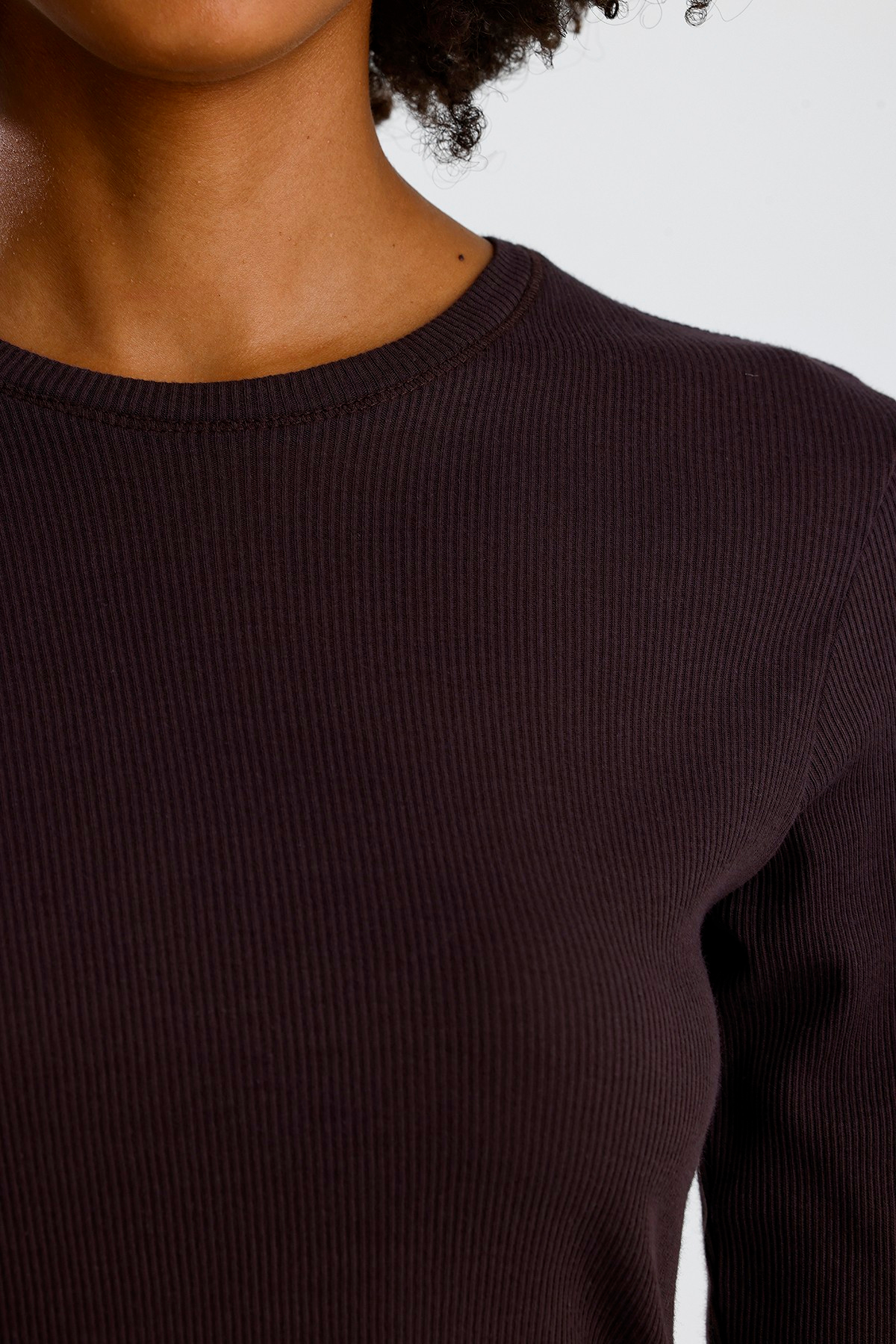 Kahve Uzun Kol Basic Tshirt