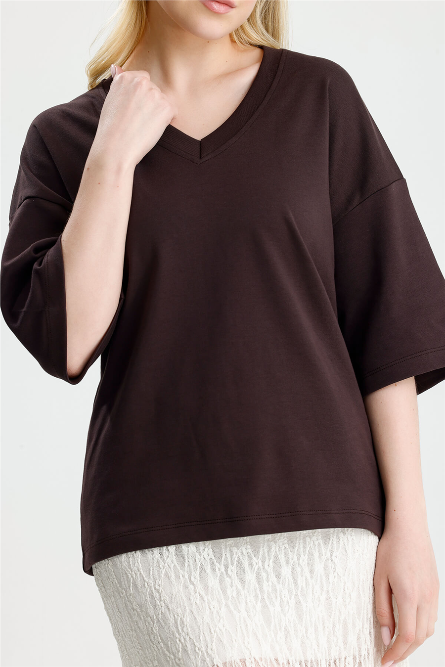 Kahve  V Yaka Over Tshirt
