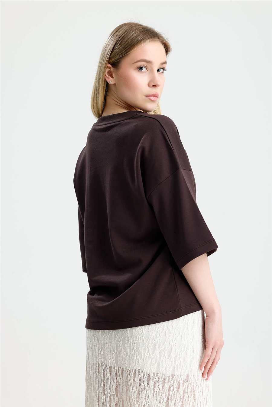 Kahve  V Yaka Over Tshirt