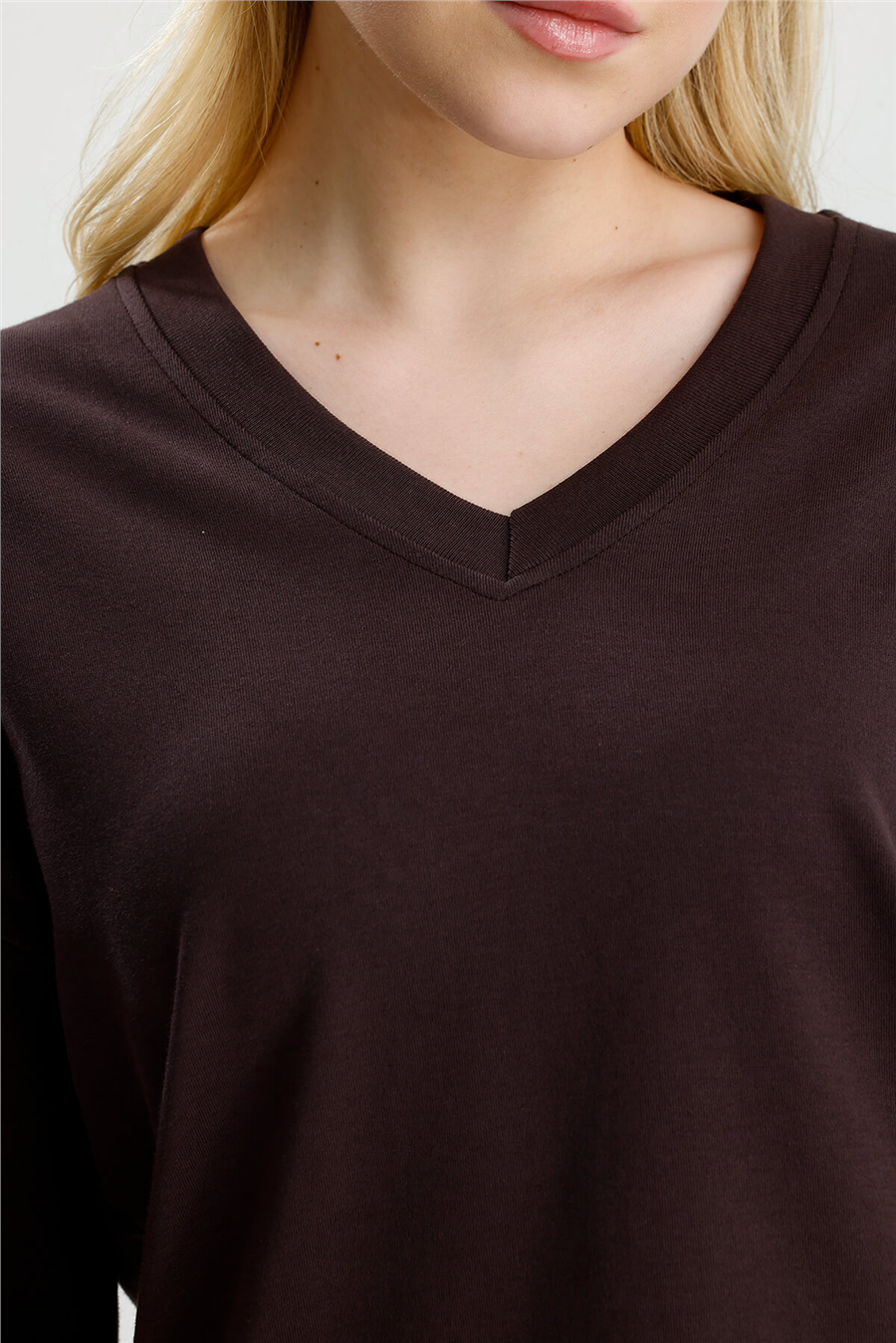 Kahve  V Yaka Over Tshirt