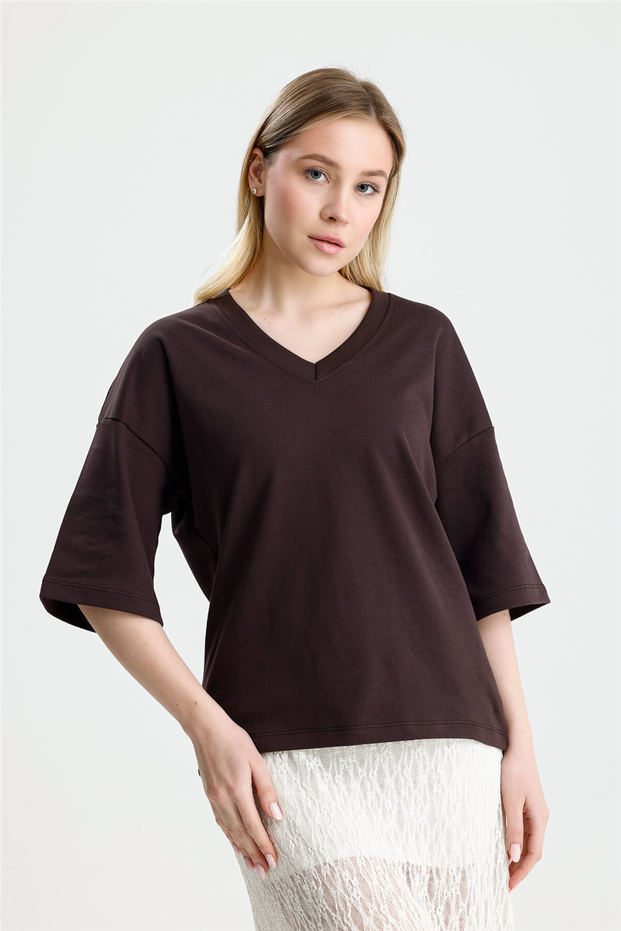 Kahve  V Yaka Over Tshirt