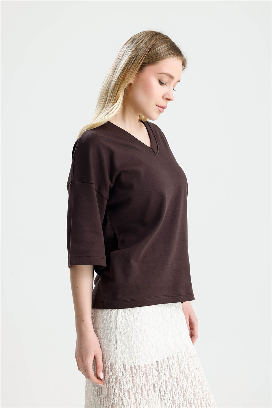 Kahve  V Yaka Over Tshirt
