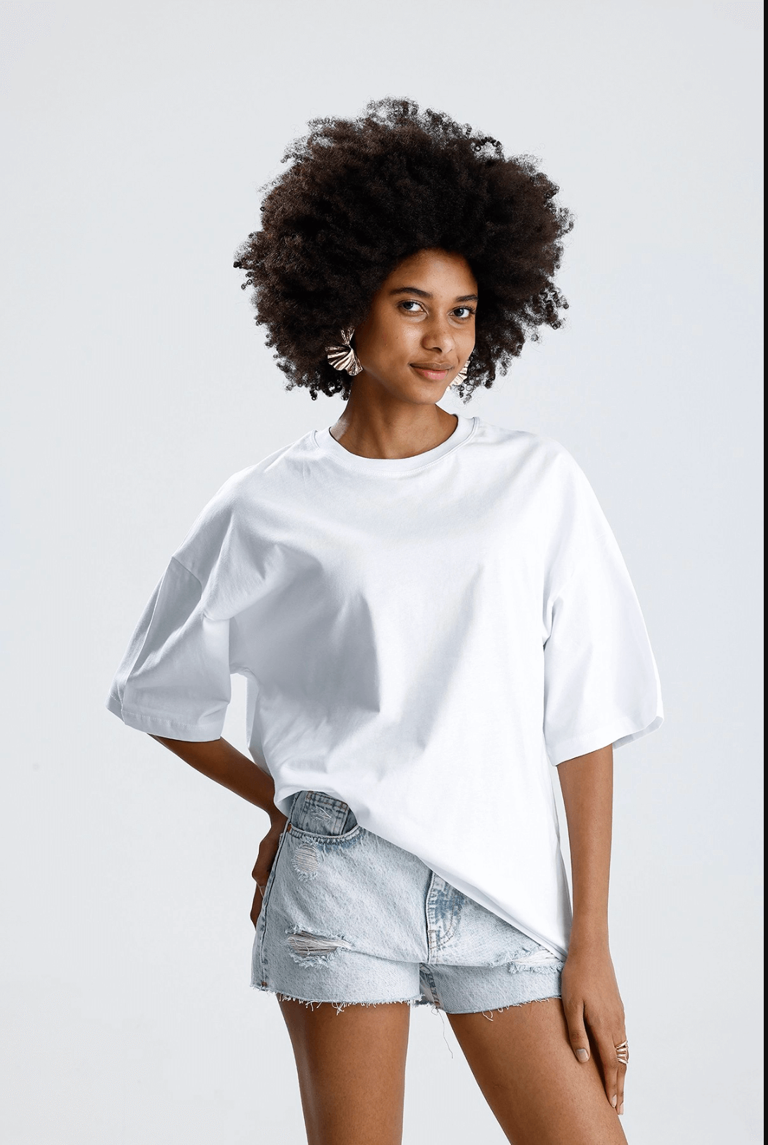 Oversize Basic Yaka Kısa Kol Tshirt