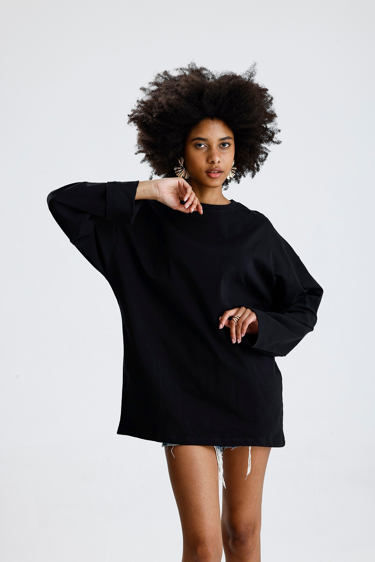 Oversize Siyah Uzun Kollu Tshirt