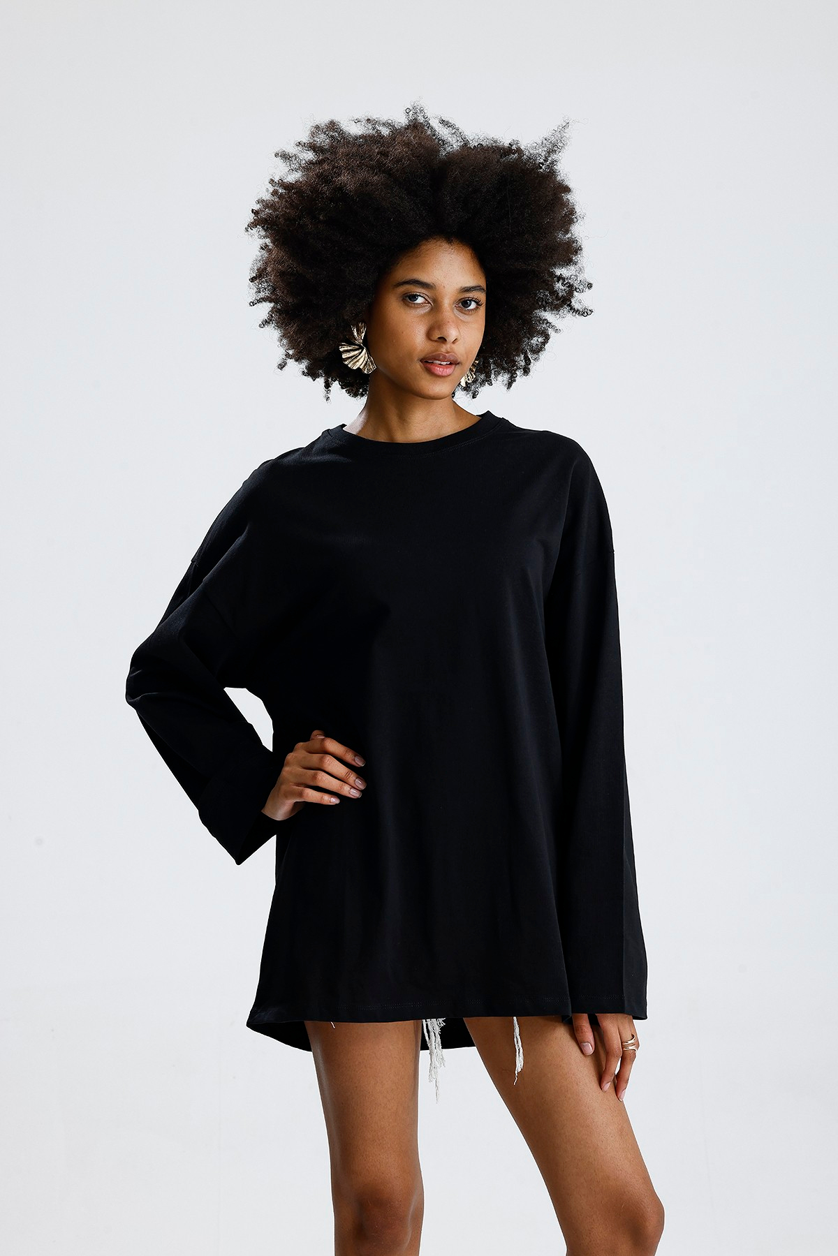Oversize Siyah Uzun Kollu Tshirt