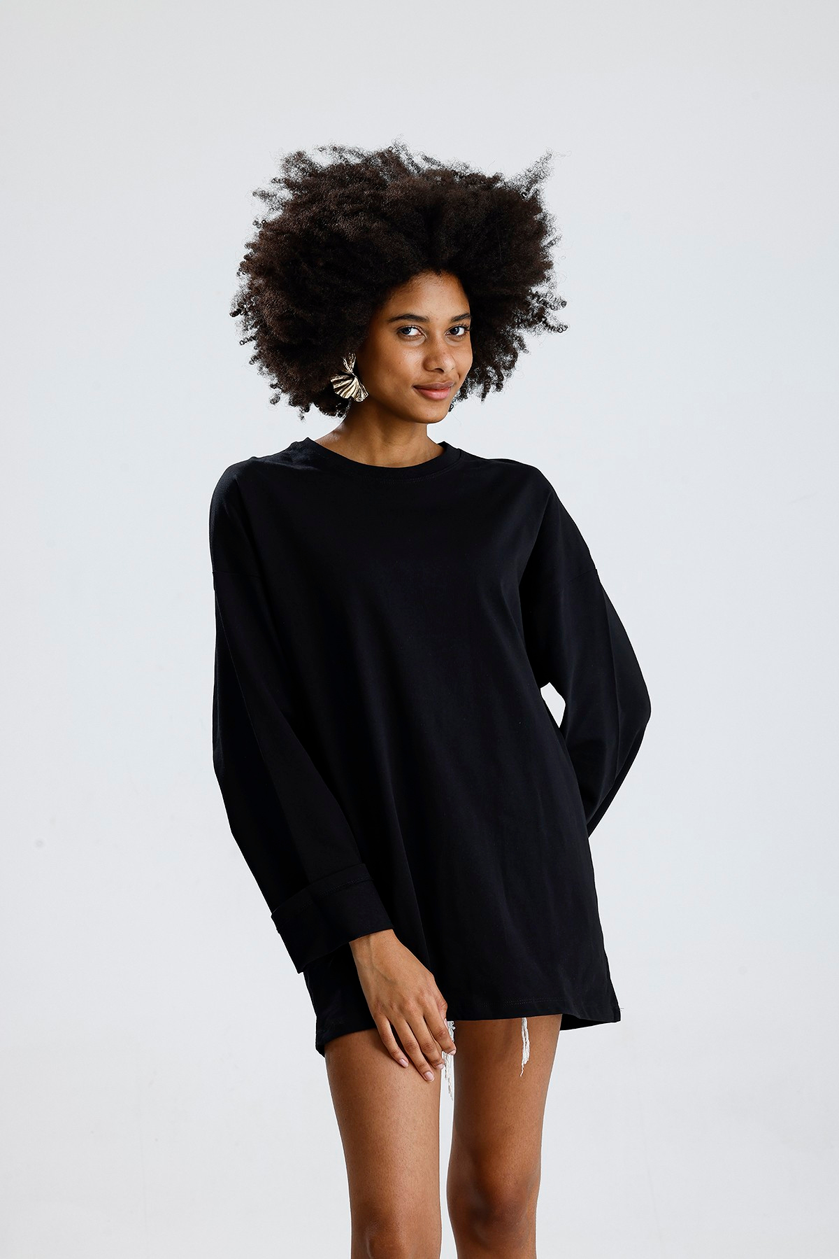 Oversize Siyah Uzun Kollu Tshirt