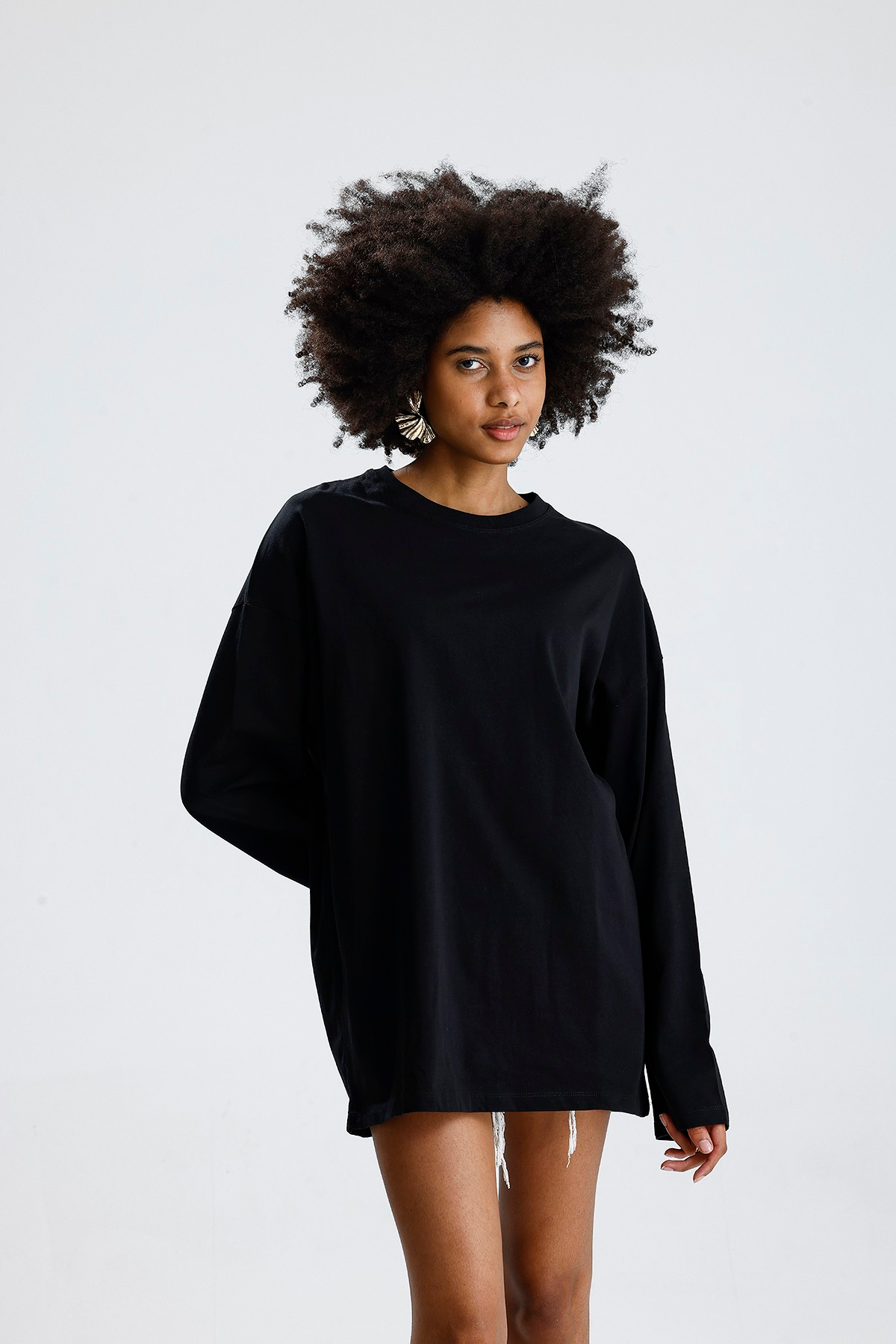 Oversize Siyah Uzun Kollu Tshirt
