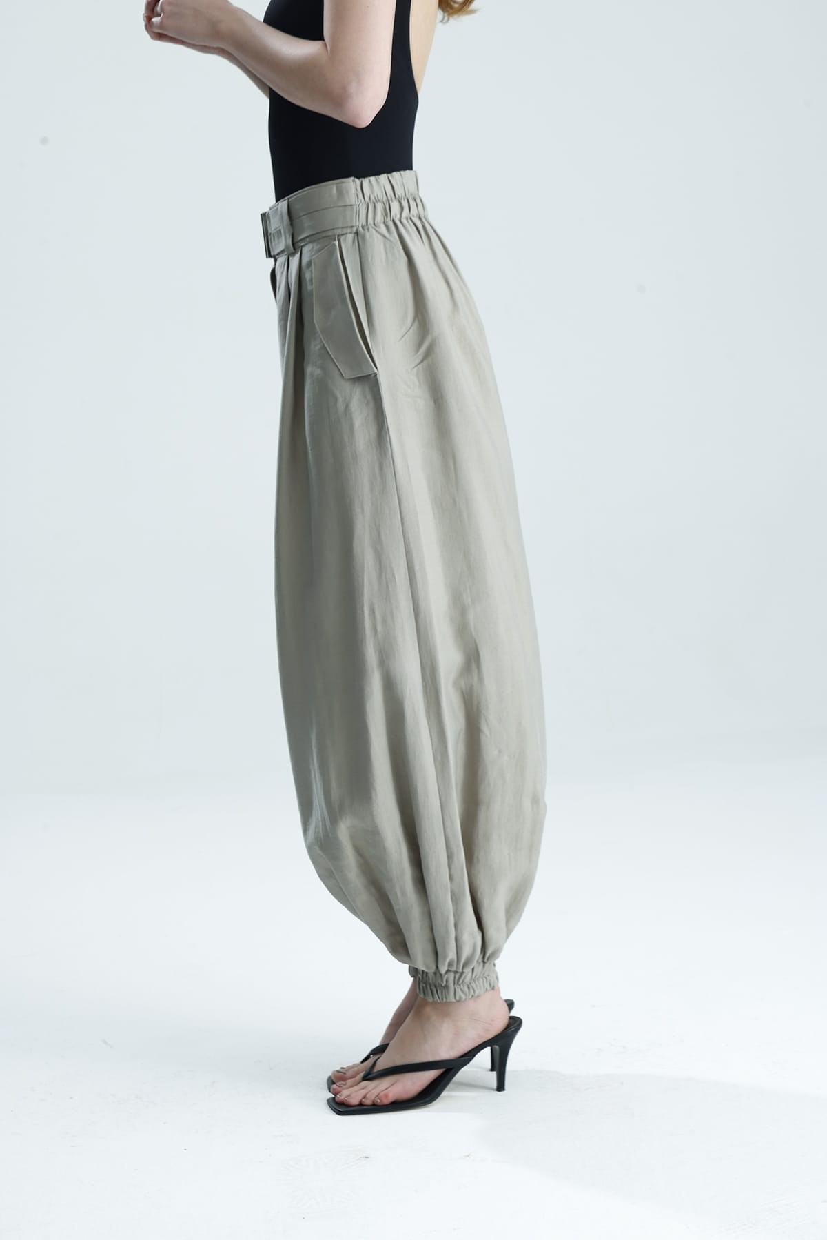 BONİTA Yüksek Bel Tokalı Cepli Şalvar Taş Rengi Pantolon