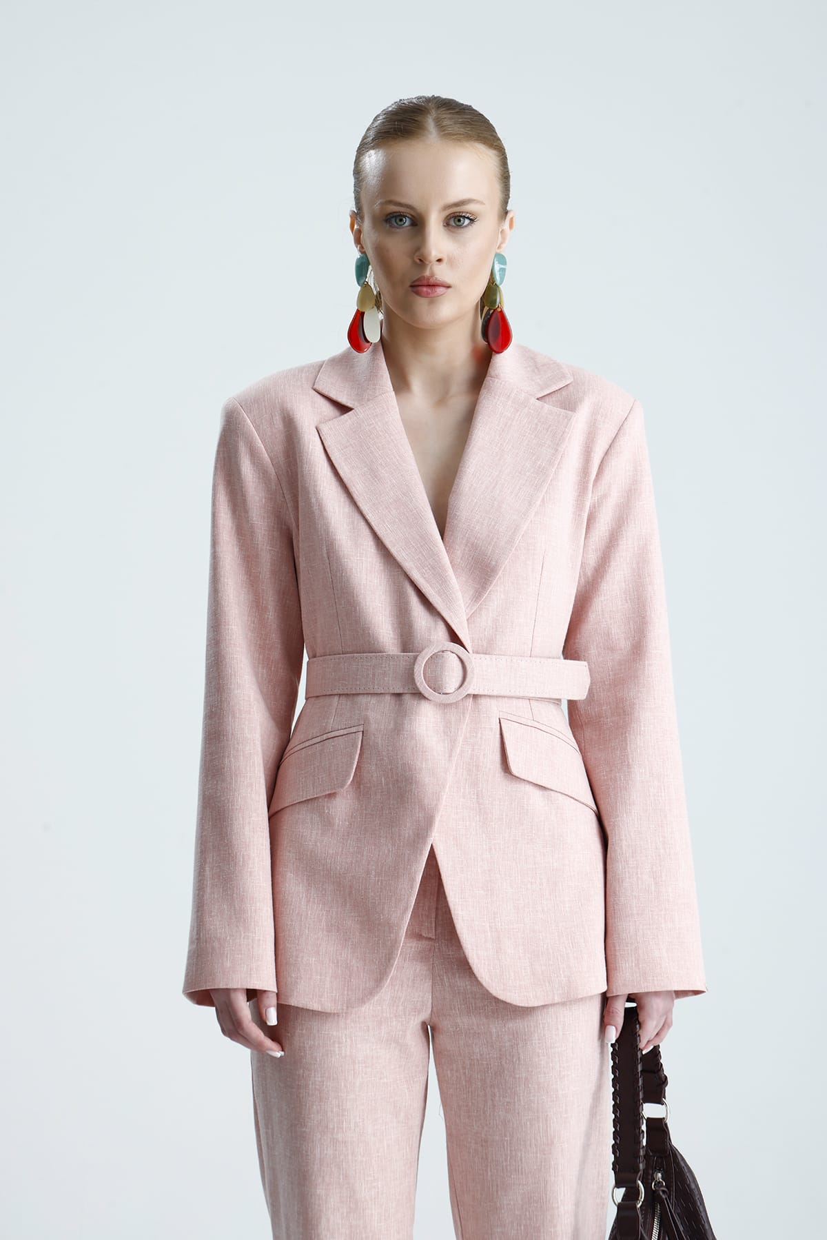 DİEL Kumaş Kemerli Pembe Ceket