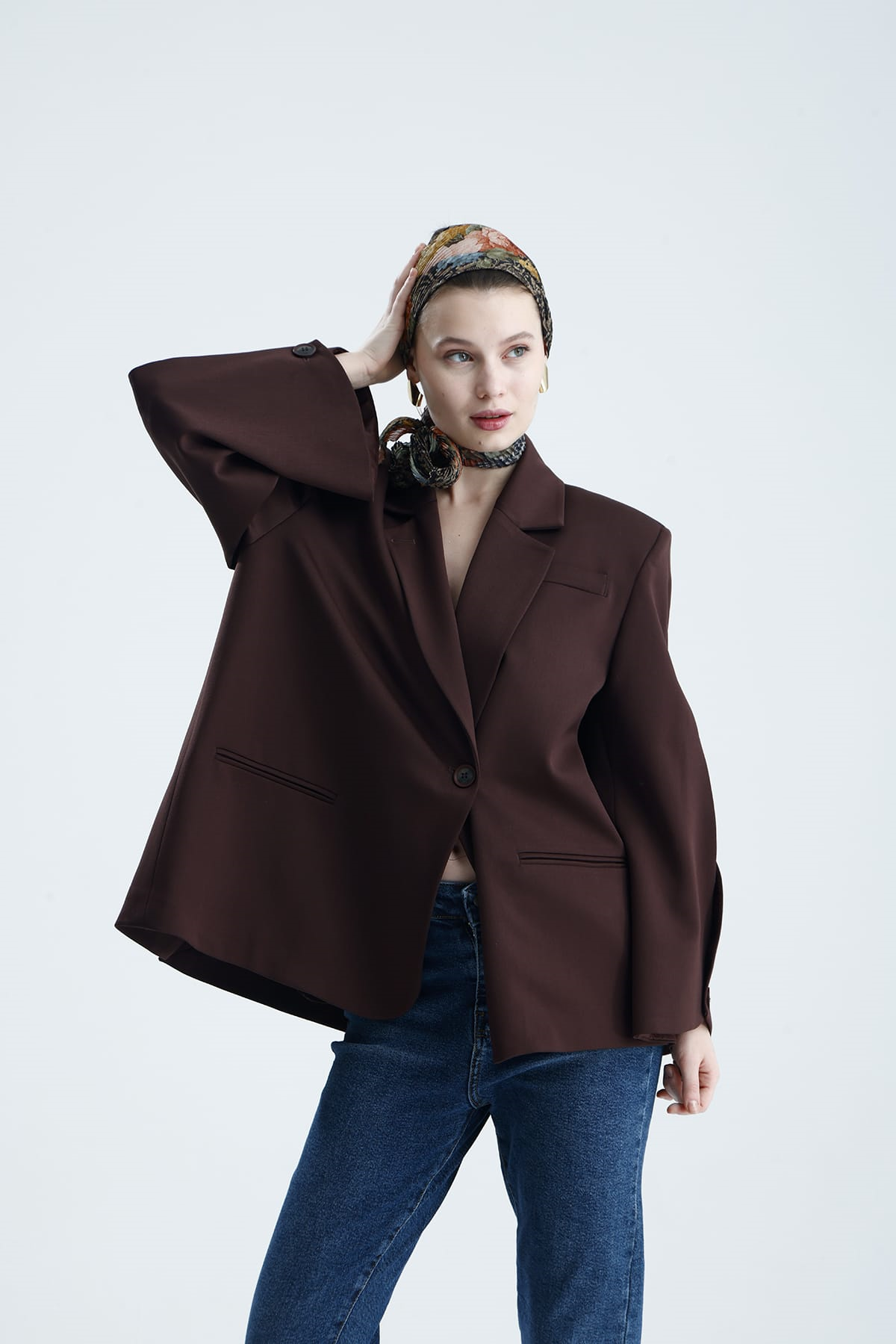 MANAROLA Oversize Dark Bordo Blazer Ceket - Açık/Kesik Kol Detaylı