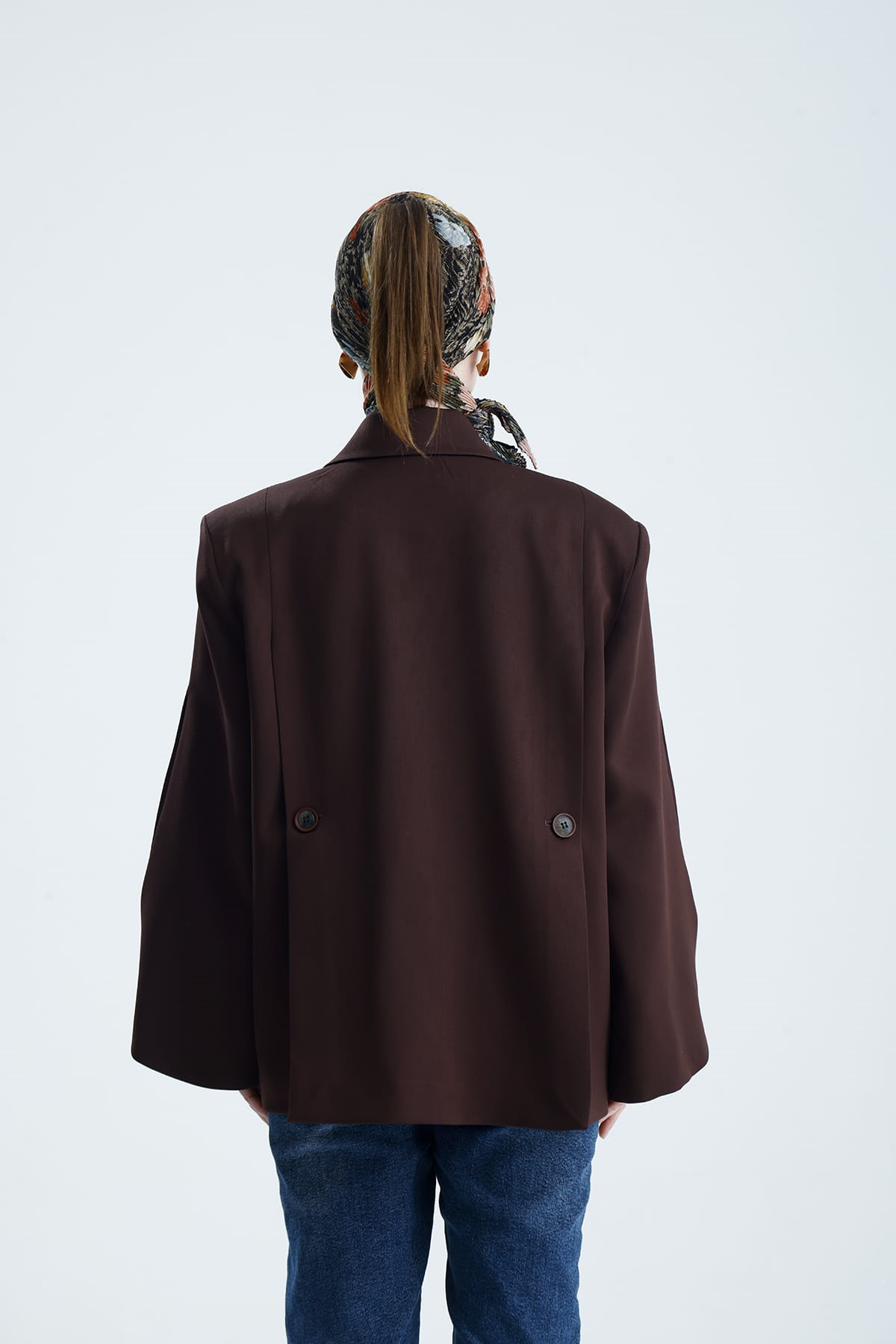 MANAROLA Oversize Dark Bordo Blazer Ceket - Açık/Kesik Kol Detaylı