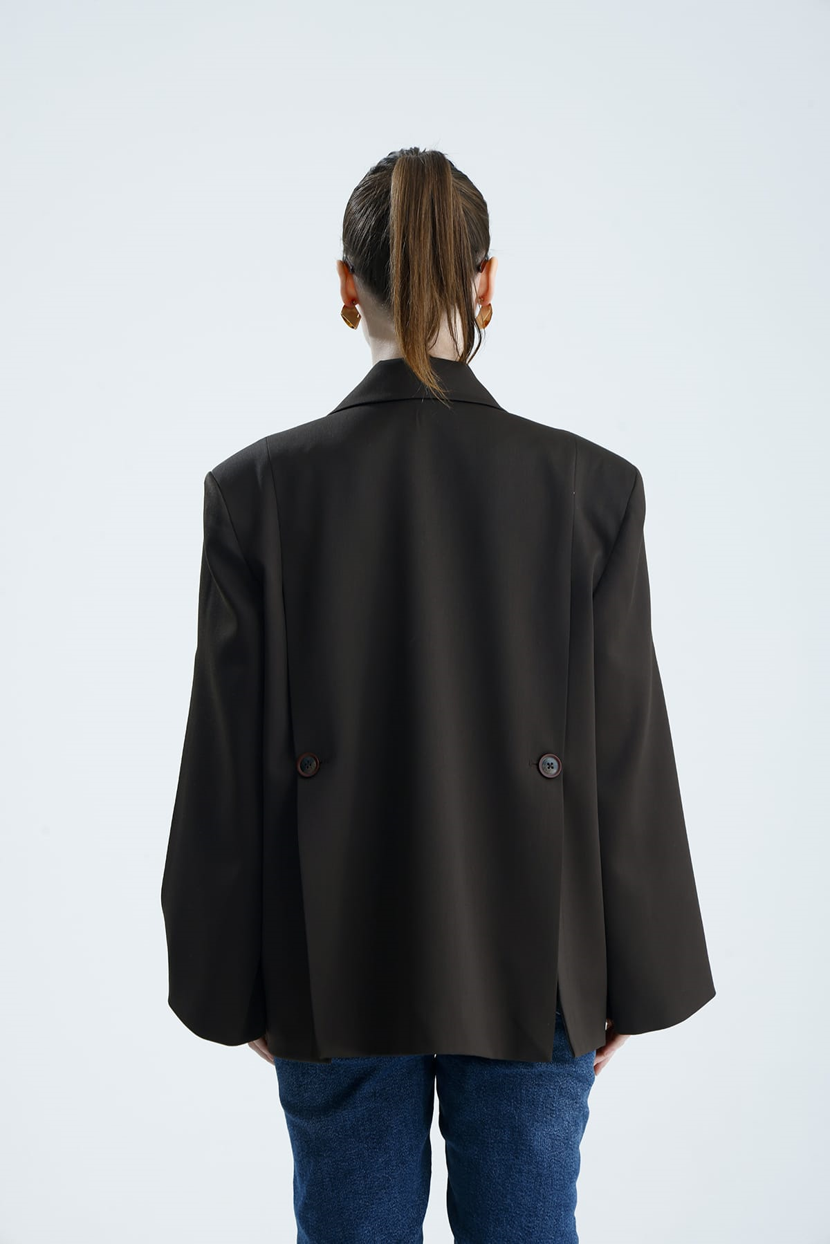 MANAROLA Oversize Kahverengi  Blazer Ceket - Açık/Kesik Kol Detaylı