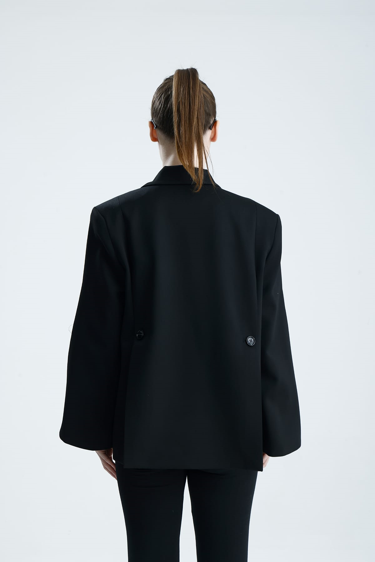 MANAROLA Oversize Siyah Blazer Ceket - Açık/Kesik Kol Detaylı