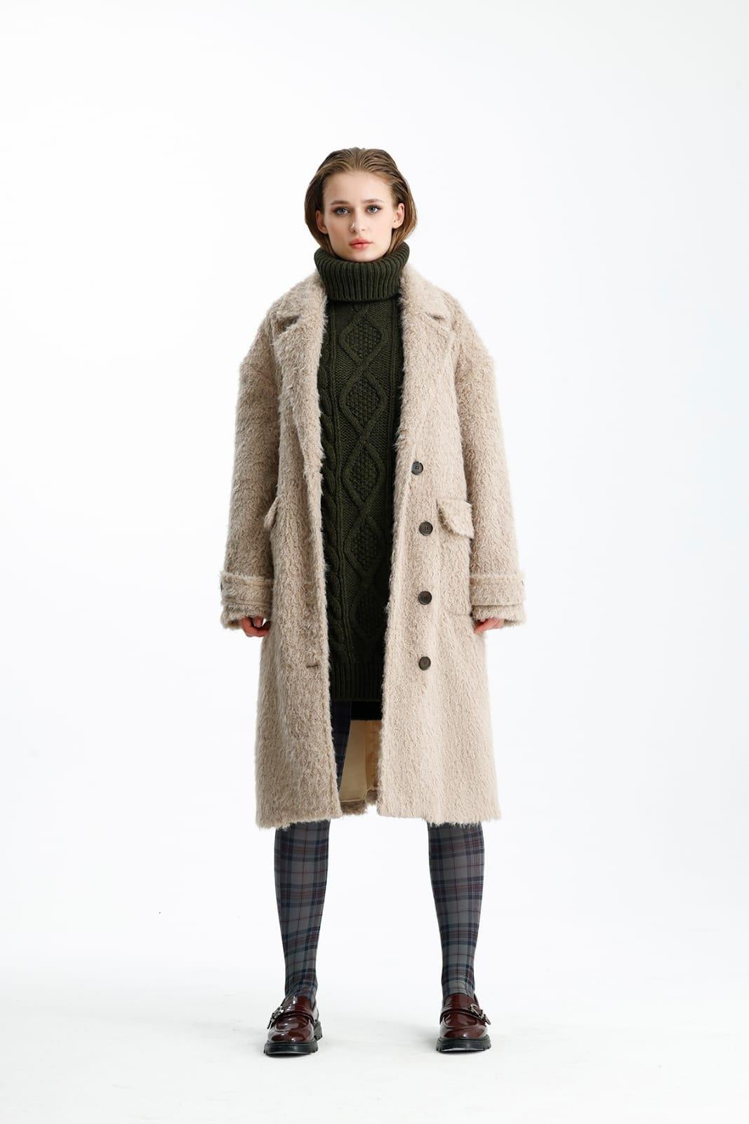 NİNOVA Teddy Bej Oversize Uzun Kaban
