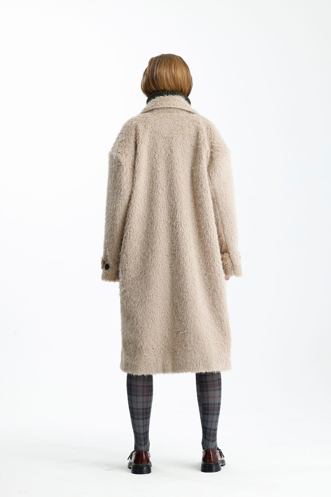 NİNOVA Teddy Bej Oversize Uzun Kaban