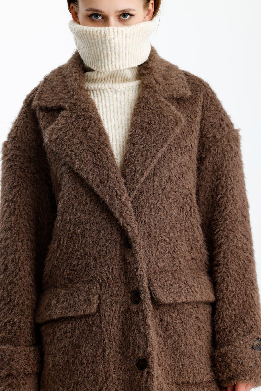 NİNOVA Teddy Kahve Oversize Uzun Kaban