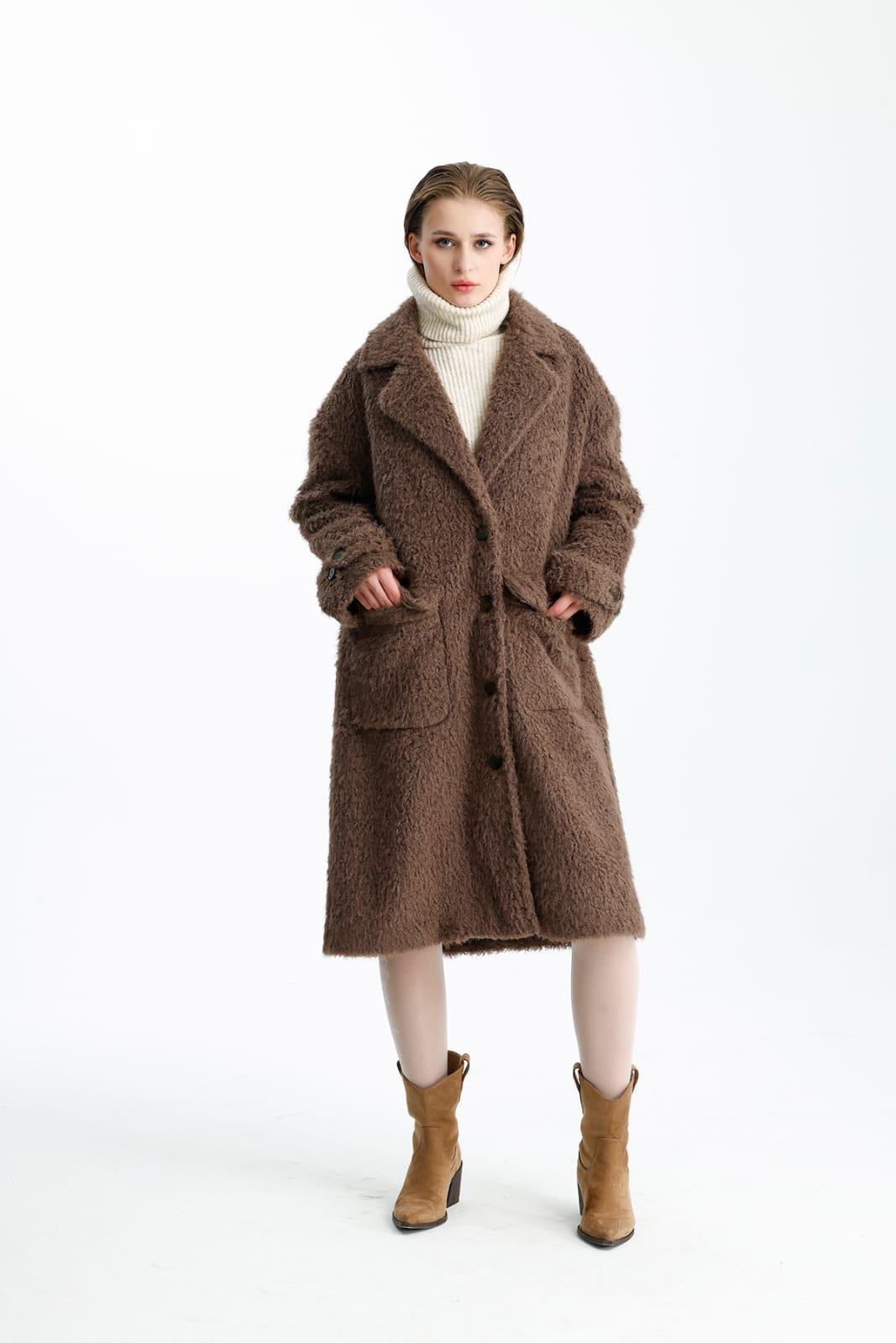 NİNOVA Teddy Kahve Oversize Uzun Kaban