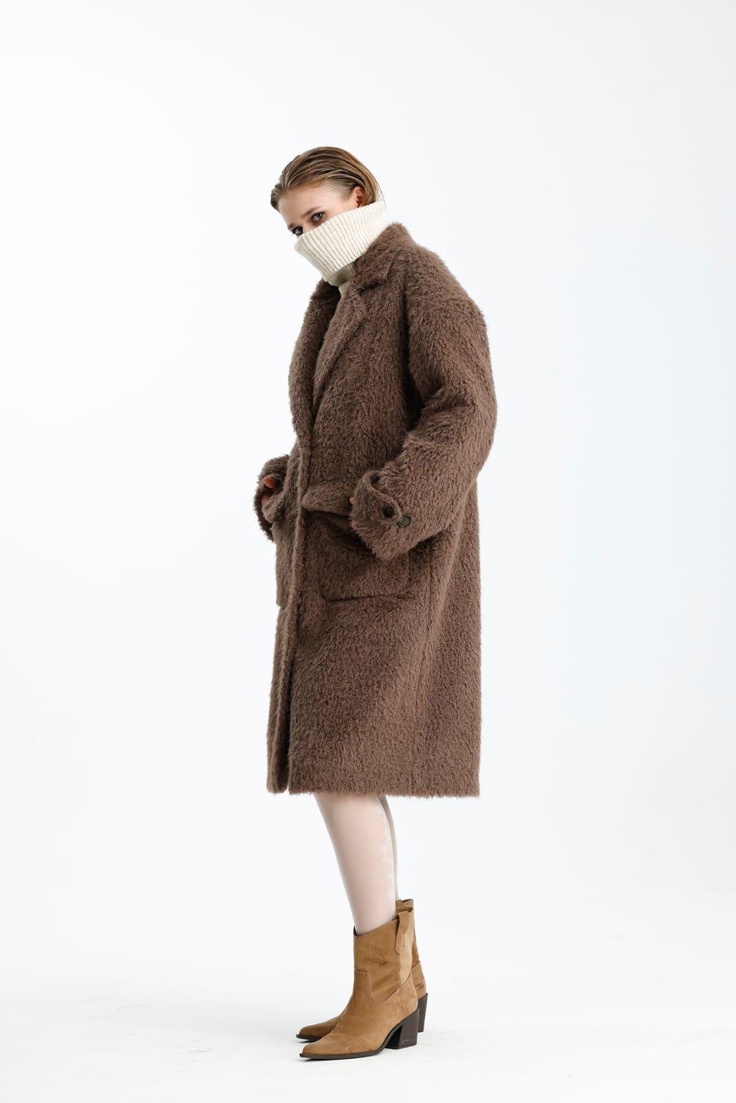 NİNOVA Teddy Kahve Oversize Uzun Kaban