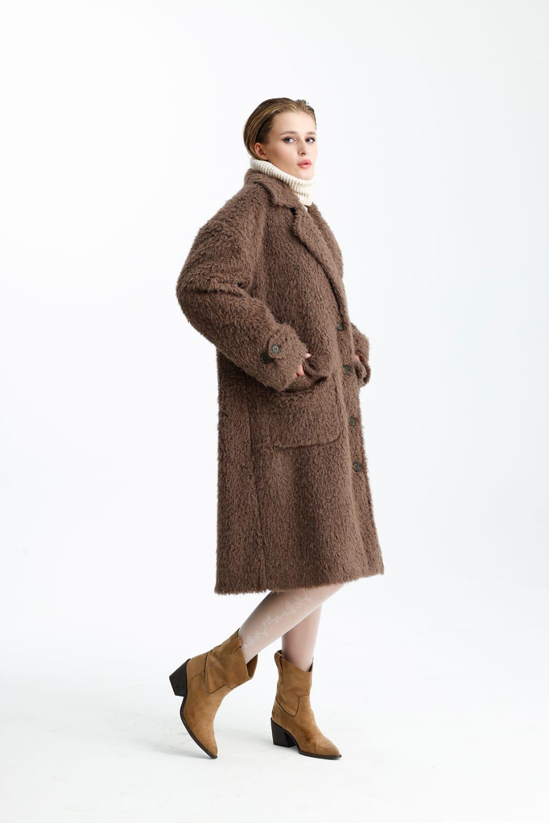 NİNOVA Teddy Kahve Oversize Uzun Kaban