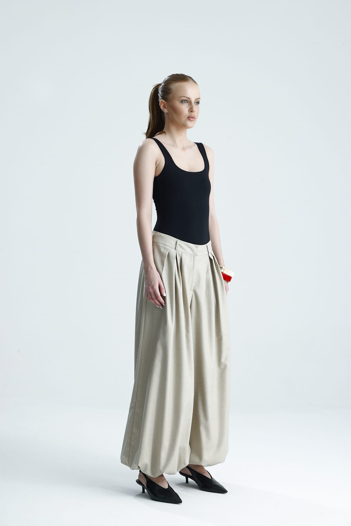 SOLE Paça Lastikli Bej Şalvar Pantolon