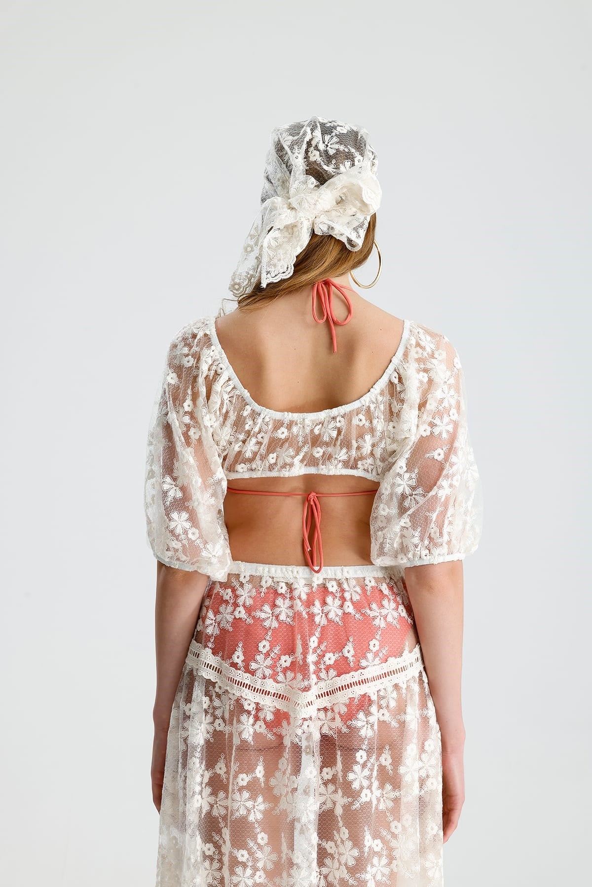 SOLİS Dantel Crop Önden Bağlamalı Ve Bandana Takım