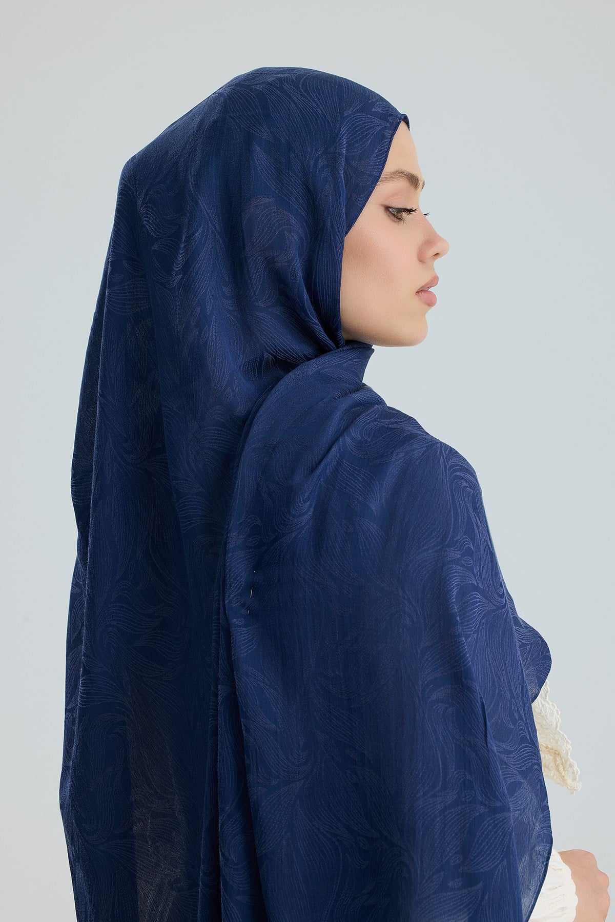 Lace of Leaves Collection- Denim Blue / Floş Pamuk Şal