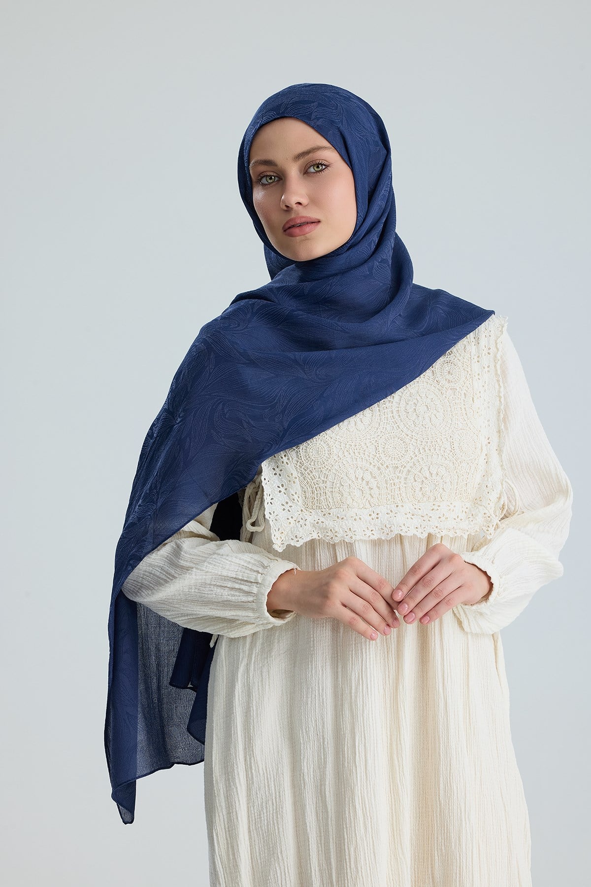 Lace of Leaves Collection- Denim Blue / Floş Pamuk Şal