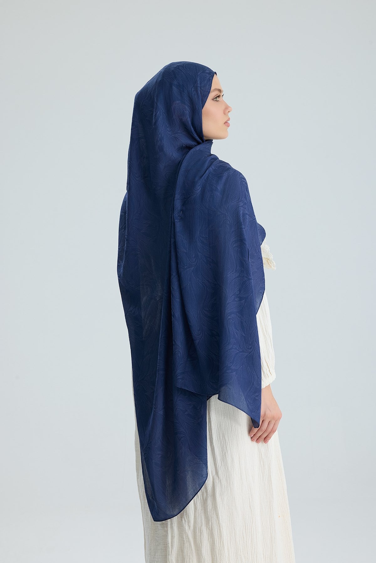 Lace of Leaves Collection- Denim Blue / Floş Pamuk Şal