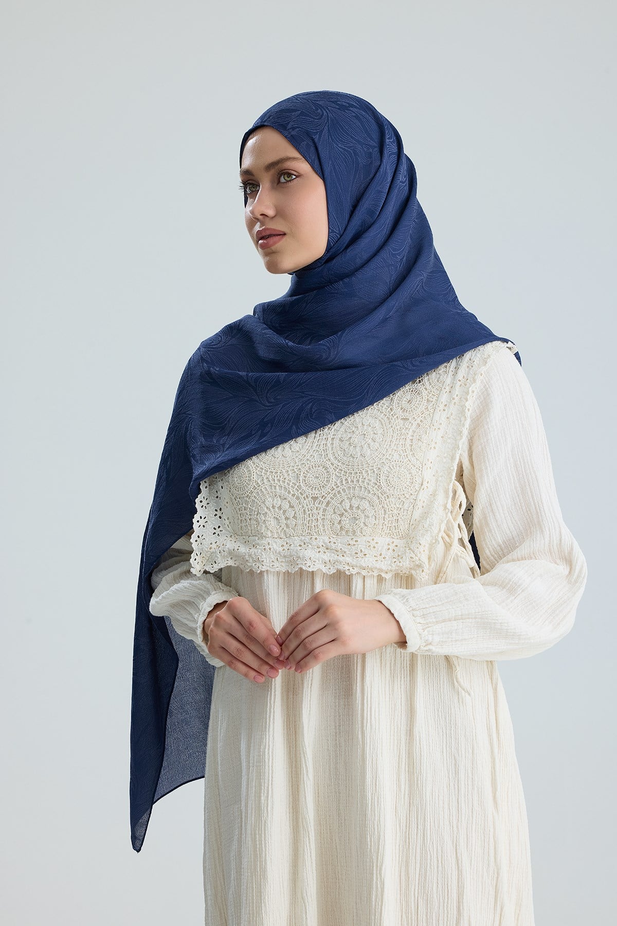 Lace of Leaves Collection- Denim Blue / Floş Pamuk Şal