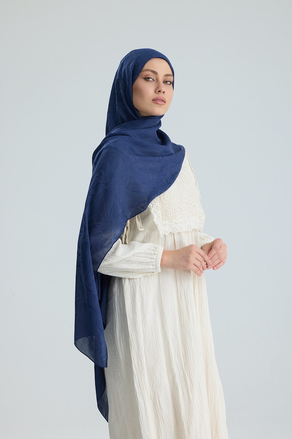 Lace of Leaves Collection- Denim Blue / Floş Pamuk Şal