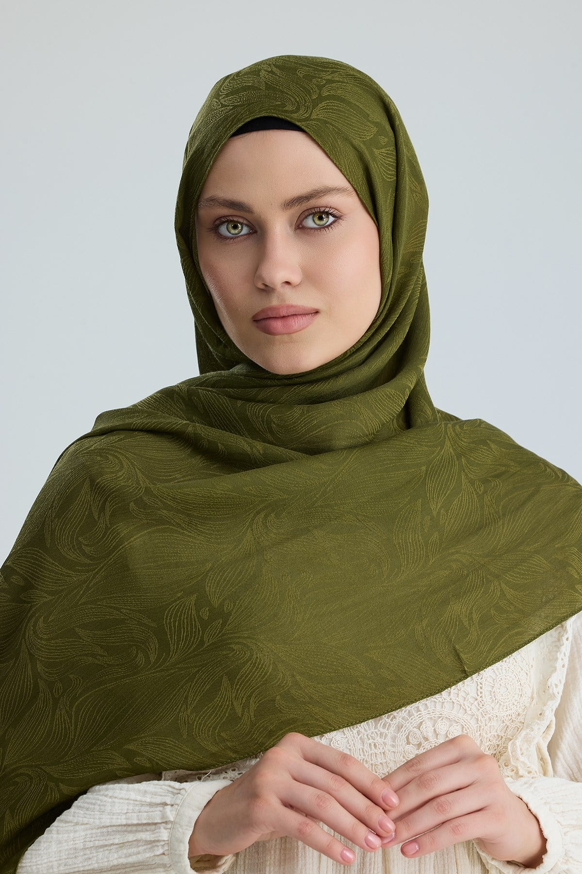 Lace of Leaves Collection- Laurel Green / Floş Pamuk Şal