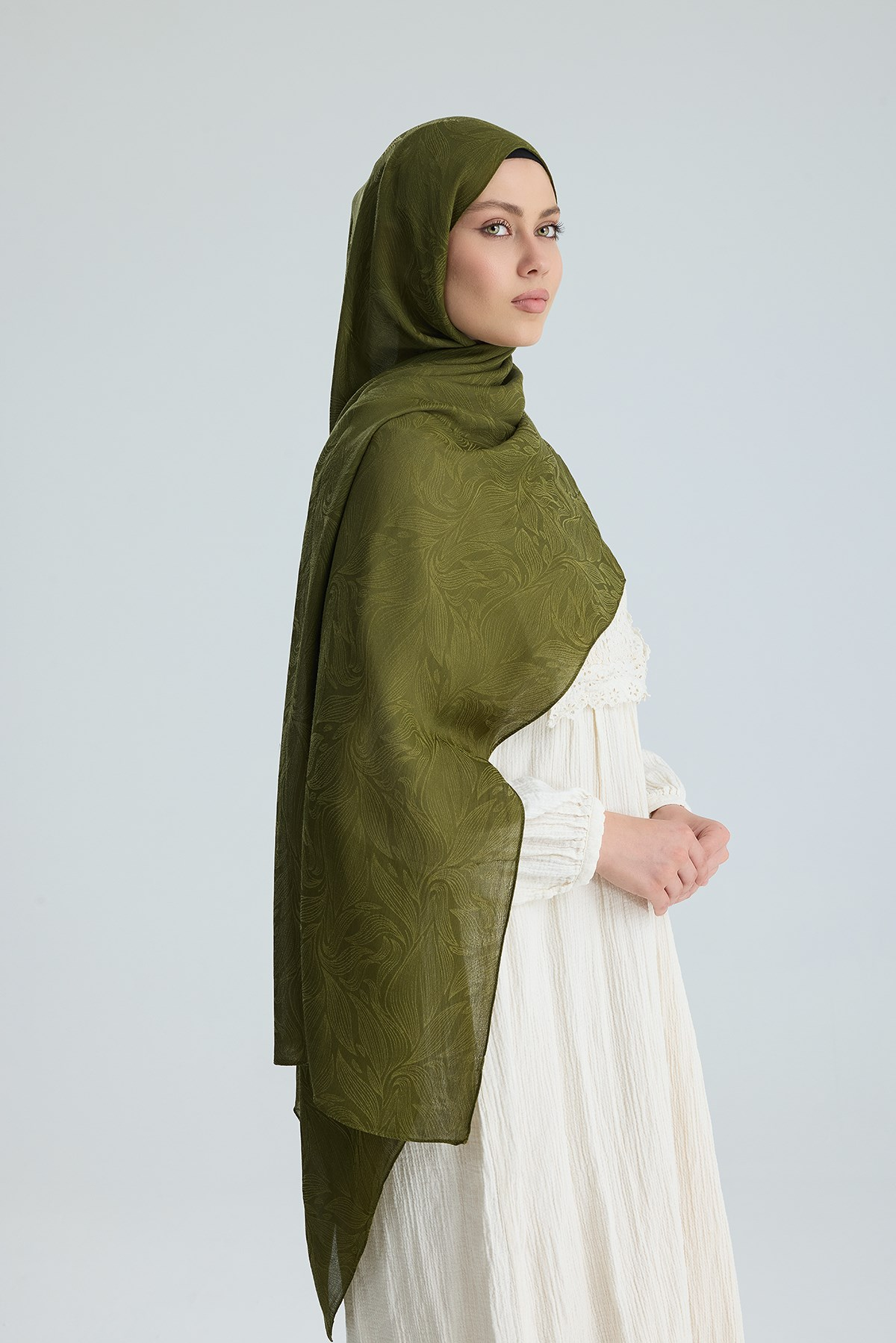 Lace of Leaves Collection- Laurel Green / Floş Pamuk Şal