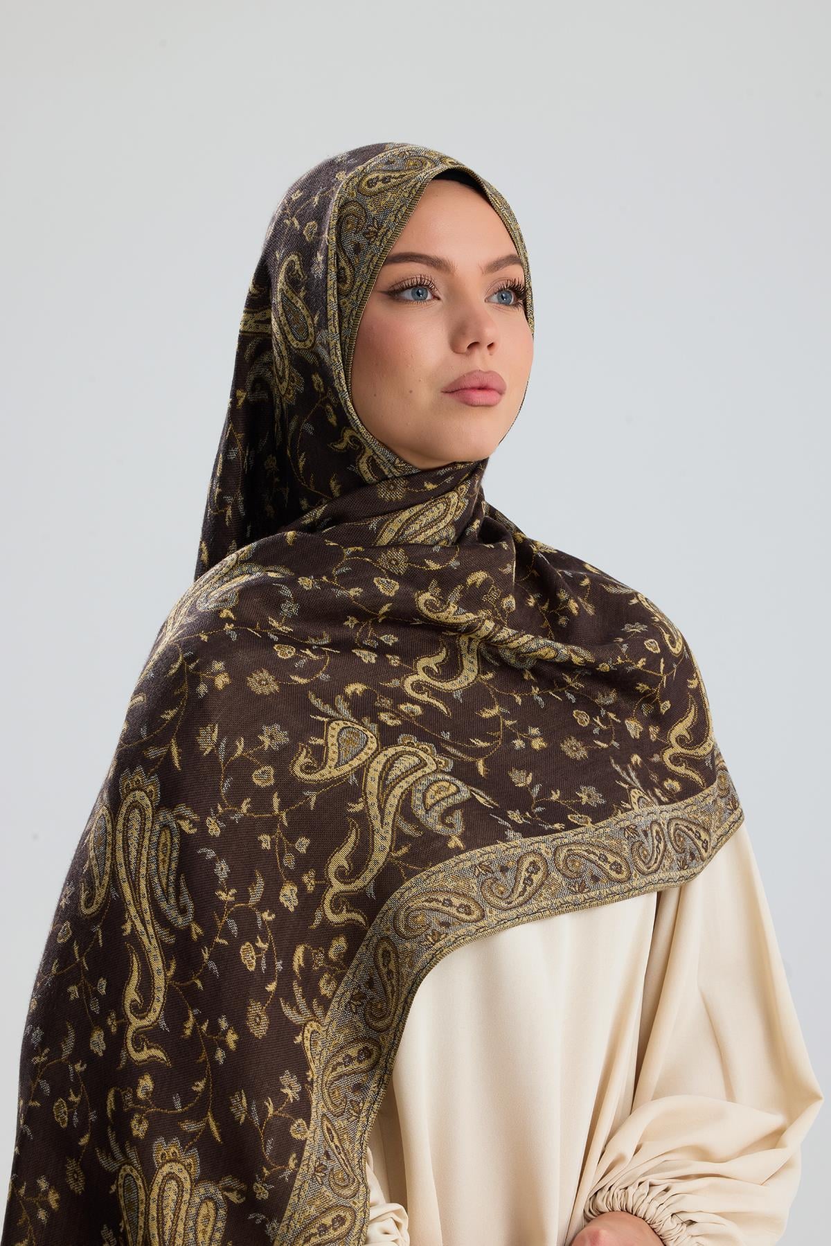 Royale Passage Serisi - Turkish Coffee - Cashmere Collection / Dokuma Kaşmir Şal