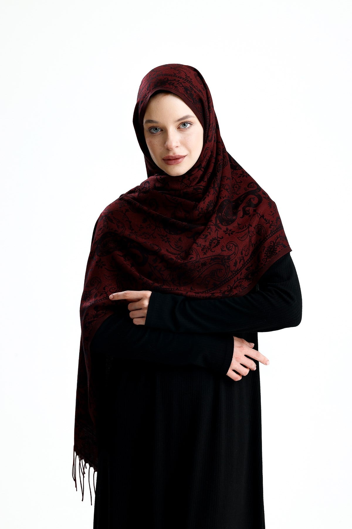 Shine Serisi - Burgundy / Dokuma Pashmina Şal