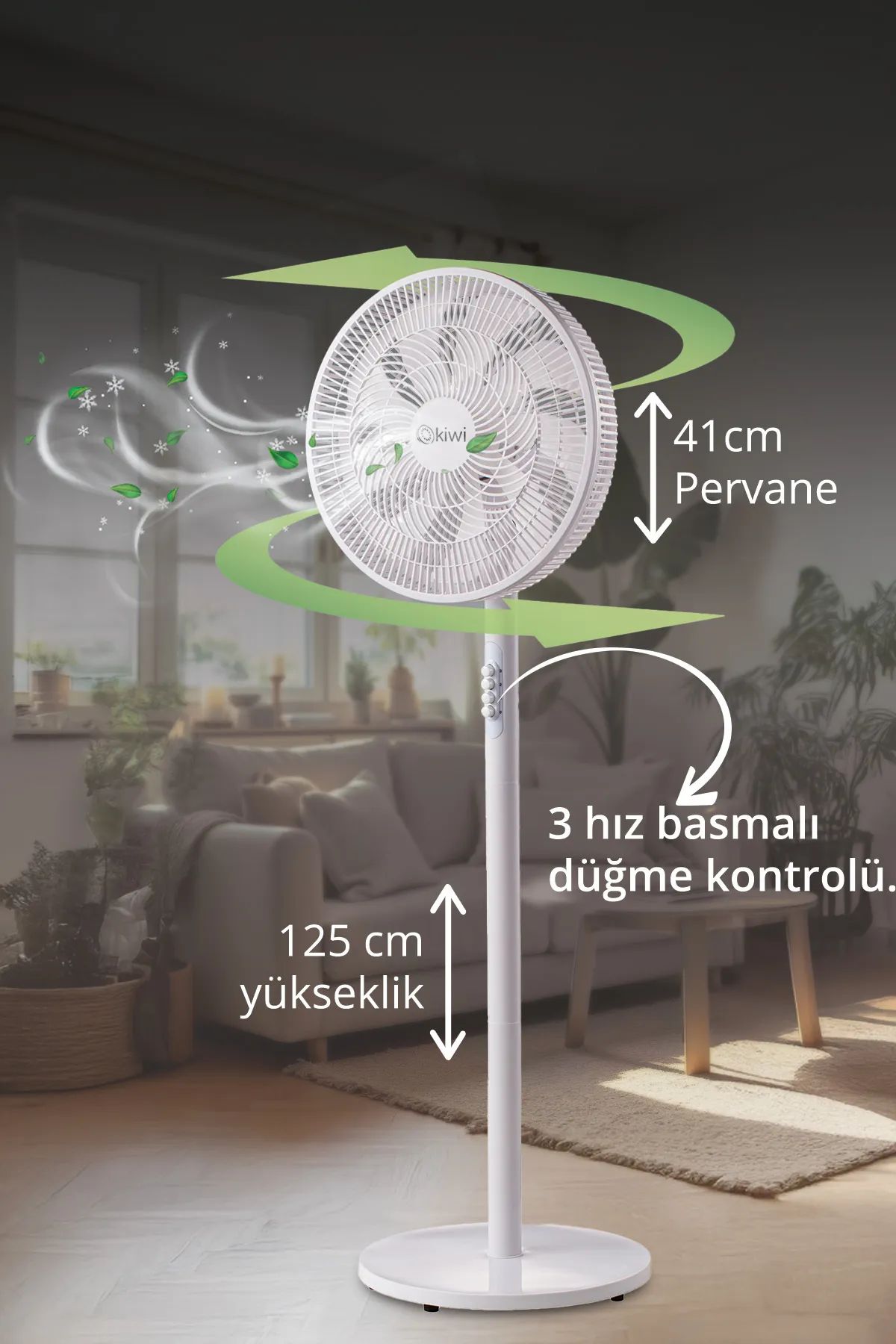 Kiwi Kfan-7627 Salınım Fonksiyonlu Ultra Sessiz Stand Vantilatör 9 Kanatlı 50W