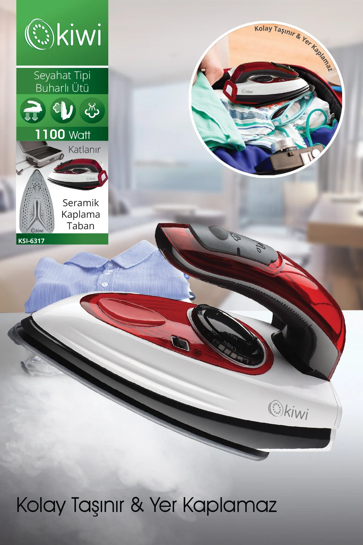 Ksı-6317 2'si 1 Arada Buharlı Seyahat Ütüsü & Dikey Portatif Kırışık Giderici
