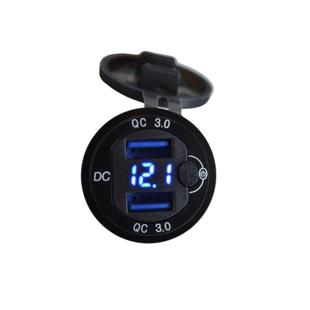 12V 24V DC USB QC3.0 Şarj Port Voltmetreli Anahtarlı Yuvarlak