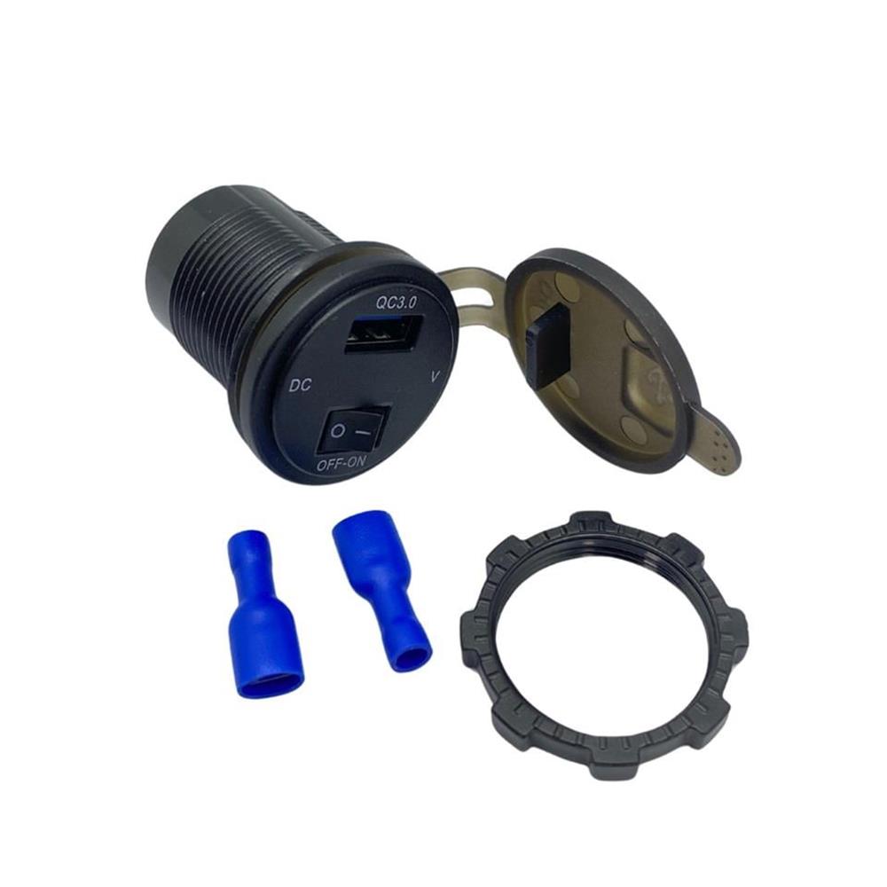 12V 24V DC USB QC3.0 Şarj Port Voltmetreli Anahtarlı Yuvarlak