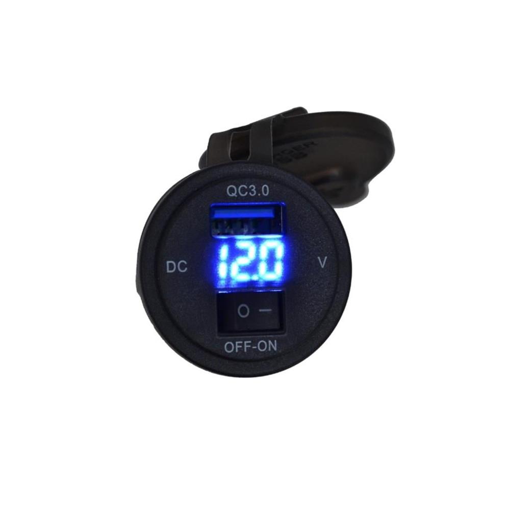 12V 24V DC USB QC3.0 Şarj Port Voltmetreli Anahtarlı Yuvarlak