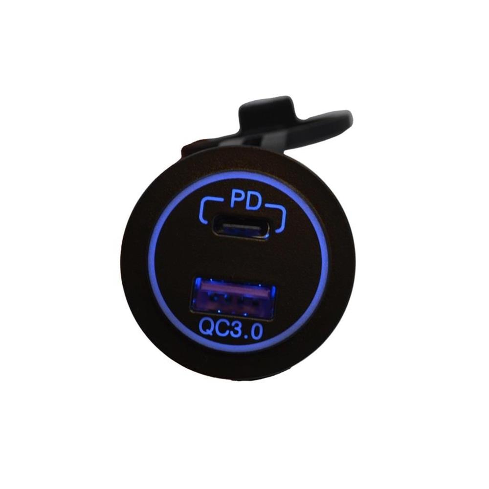 12V 24V DC USB QC3.0 Type-C PD Şarj Port Yuvarlak