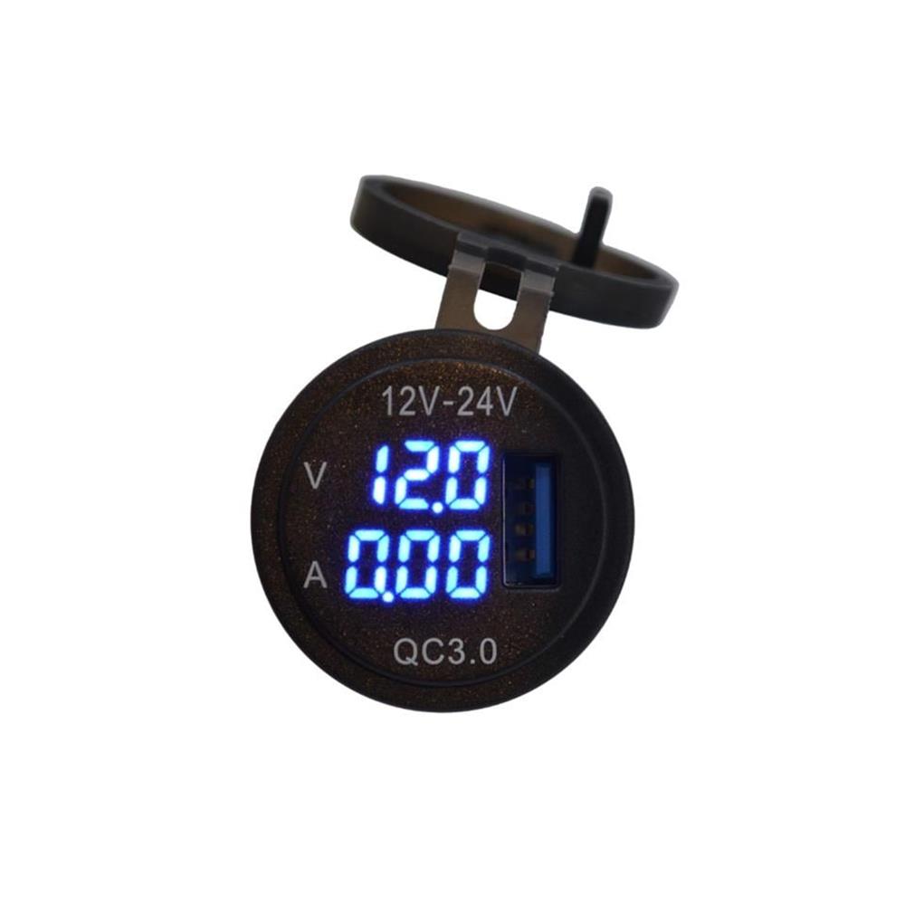 12V 24V DC USB QC3.0 Şarj Port Voltmetreli Ampermetreli Yuvarlak