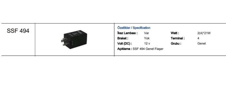 12V 4 UÇLU Flaşer (4,-,L,P) Otokar Orj.