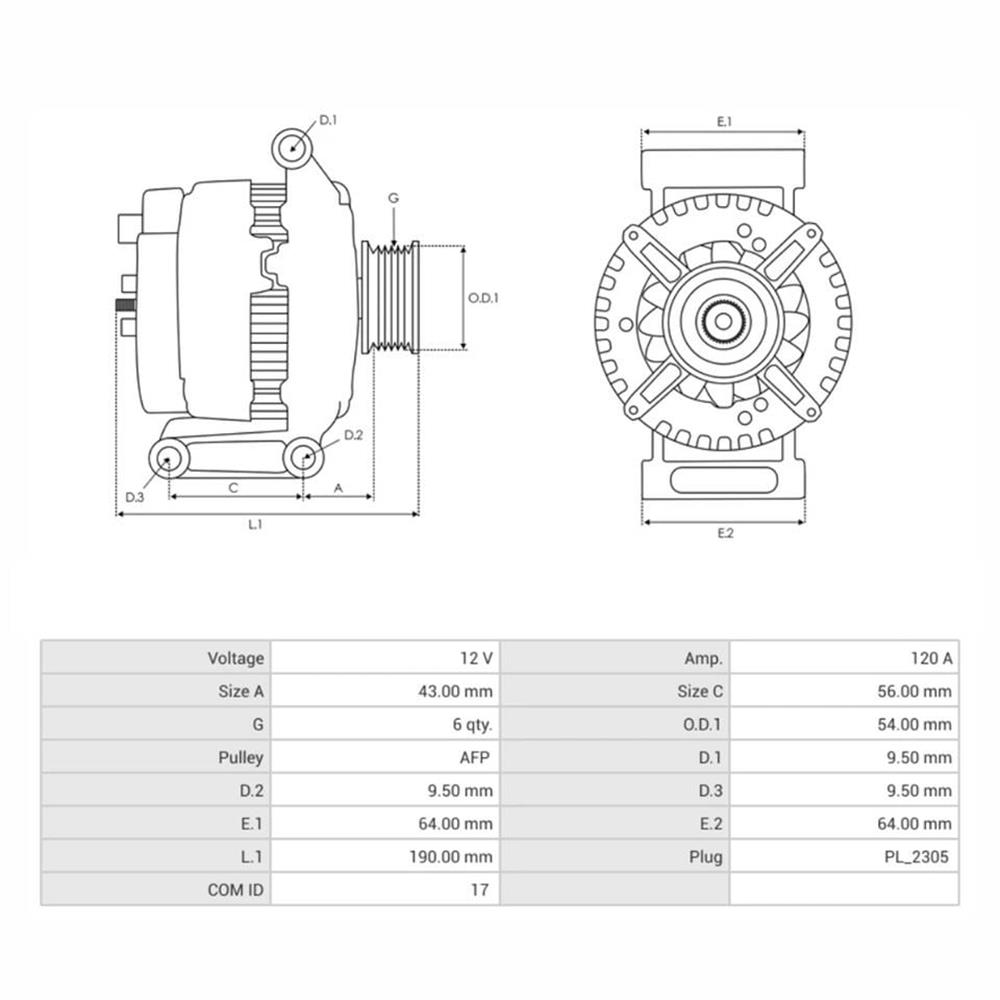 ALTERNATOR 12V 120A FIAT DOBLO FIORINO 500C 1.3 MULTIJET (LIN)
