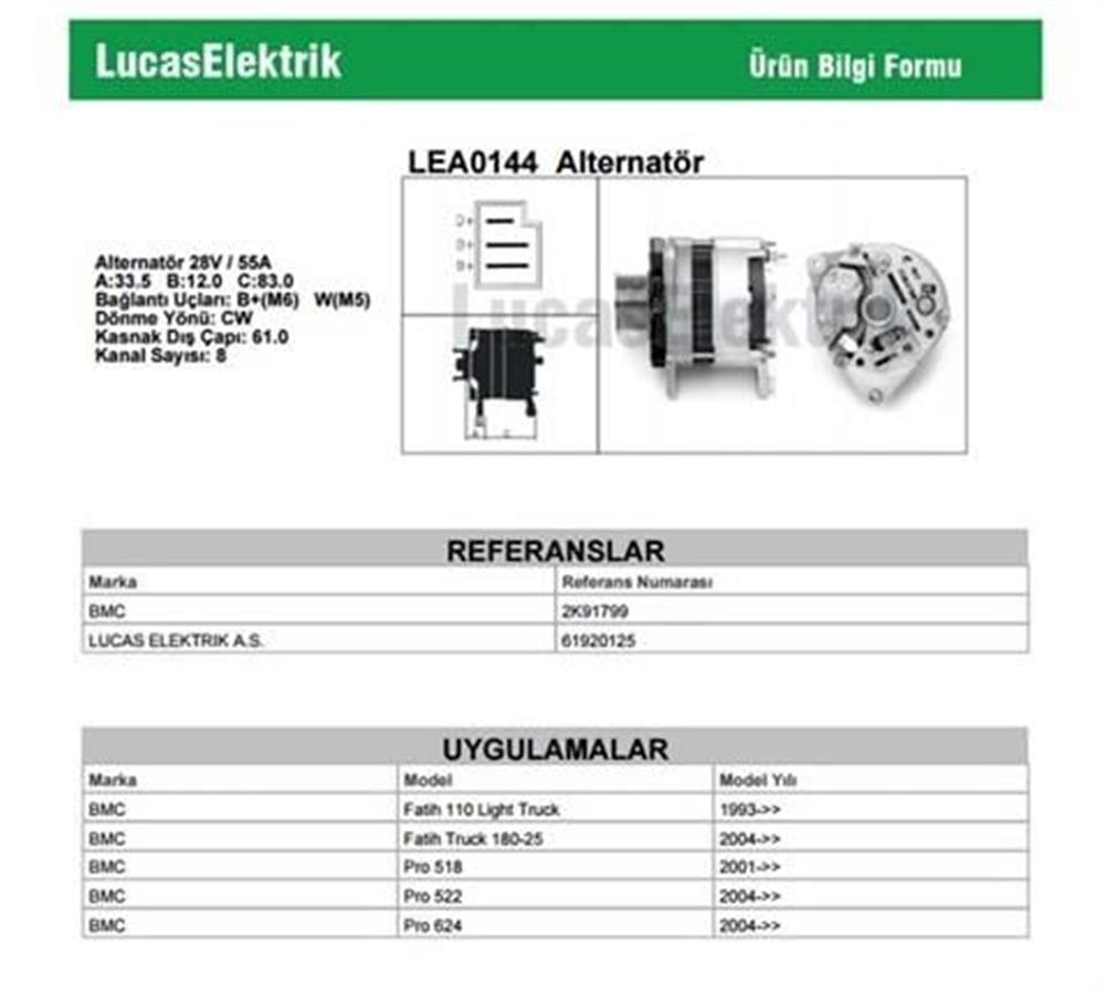 ALTERNATÖR A127-24V-55A BMC FATİH KAMY.(İÇ.REG.)