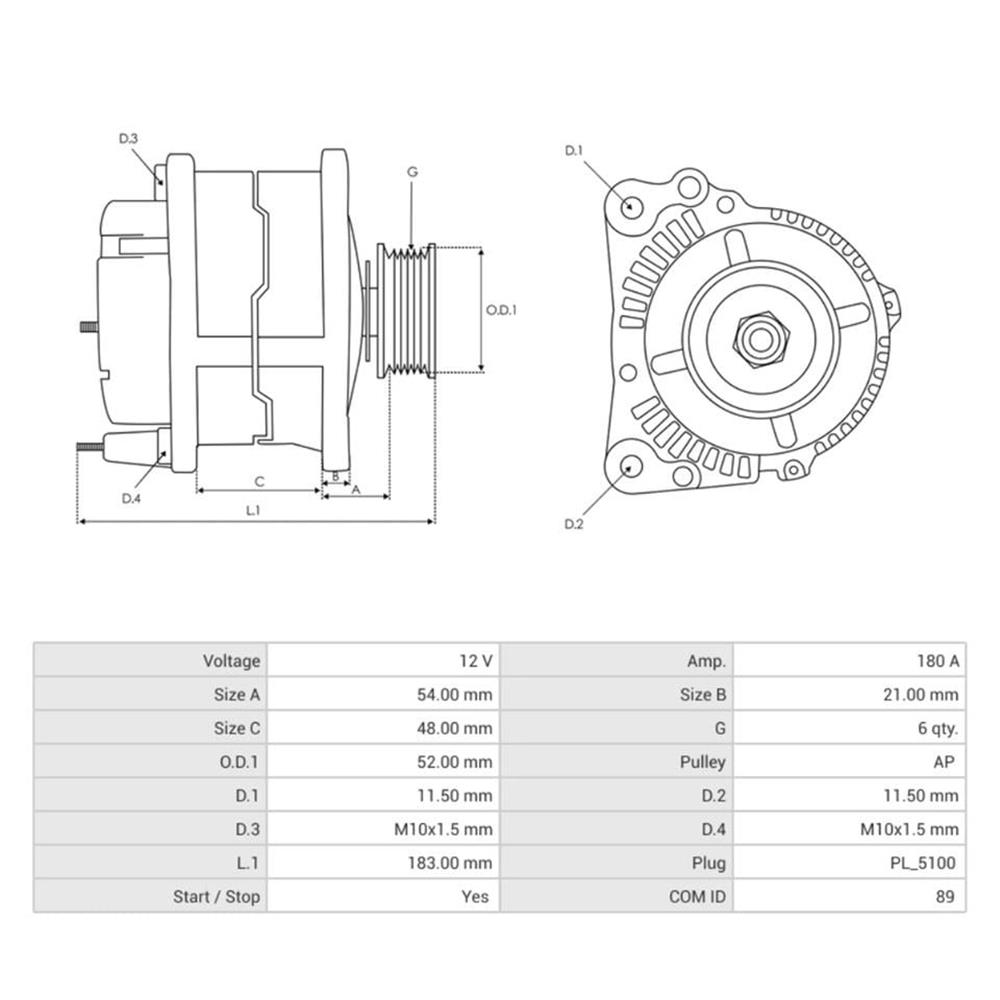 ALTERNATOR START STOP 12V 180A CITROEN BERLINGO C4 C5 PEUGEOT 208 3008 PARTNER TEPEE ST60C017 PSA