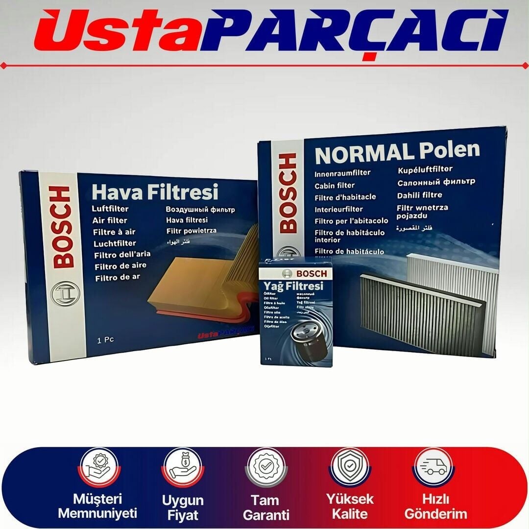Bosch Audi A4 2.0 Tfsi Benzinli Filtre Bakım Seti 2005-2008 Hava+Yağ+Standart Polen BGB-BWE-BUL-BPJ