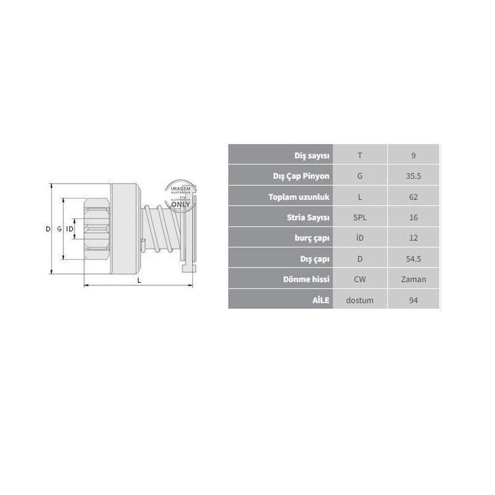 DİŞLİ 9 DİŞ RENAULT MASCOTT / IVECO DAILY Y.M. 16KANAL DIZEL