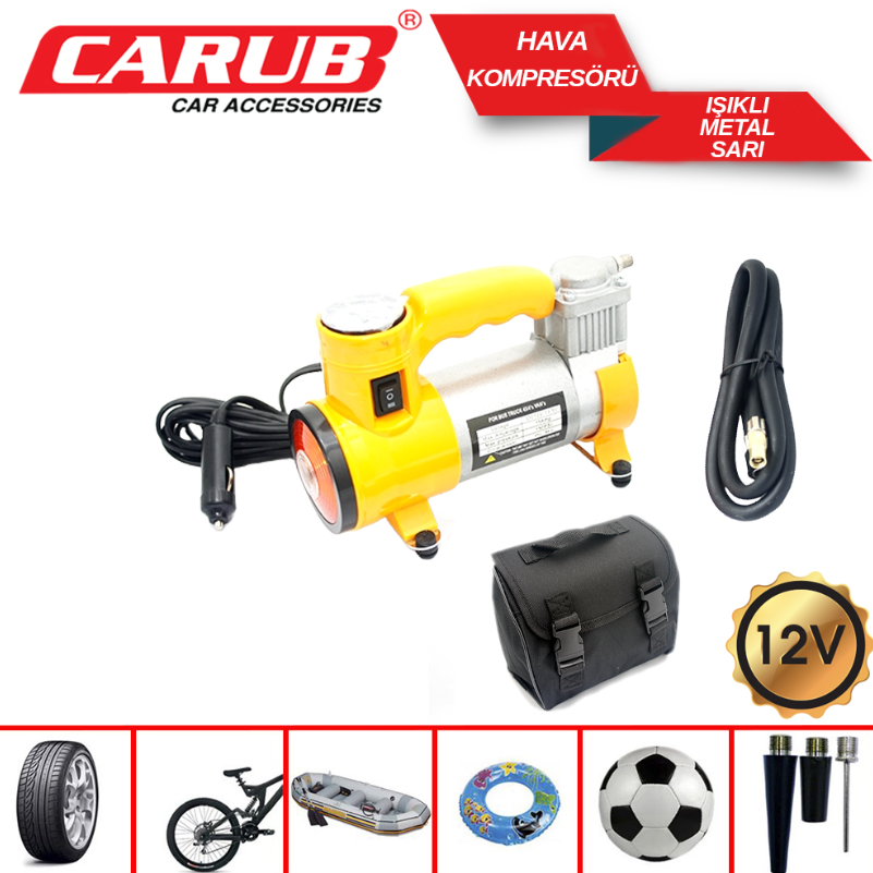 HAVA KOMPRESÖRÜ 12V METAL IŞIKSIZ SİYAH (LASTİK ŞİŞİRME)