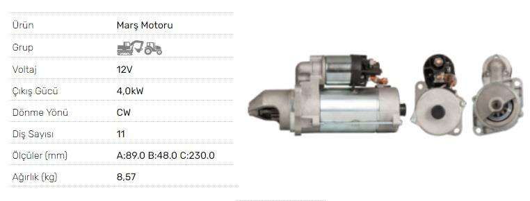 MARŞ MOTORU 12V-4.0kW-11DİŞ JOHN DEERE 7430,7530 PREMIUM