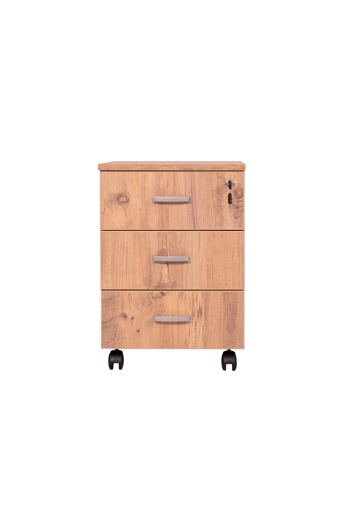 Ofisbazaar 3 Çekmeceli Kilitli Tekerlekli Keson | 60x45x40 cm 18 mm Suntalam - Atlantik Çam Atlantik Çam